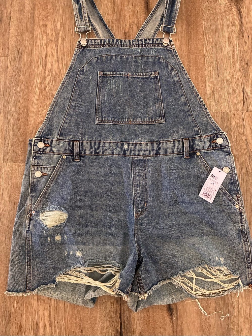 wild fable Distressed Blue Denim Short Overalls XXL